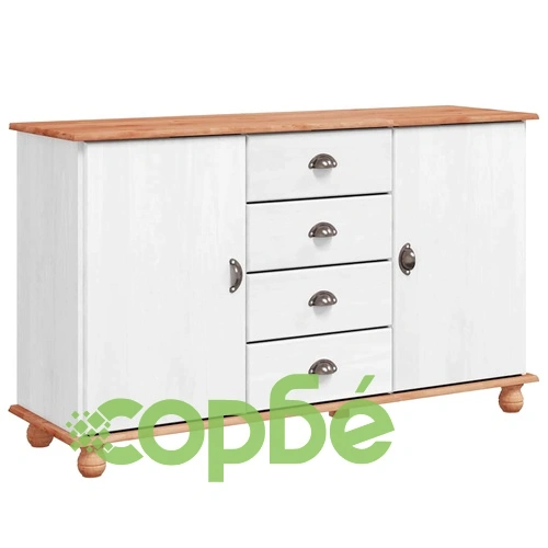 Служебен шкаф ASKIM бял 133.5x40x79 см масивна борова дървесина ➤ топ цена ➤ sorbe.bg