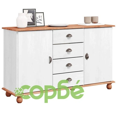 Служебен шкаф ASKIM бял 133.5x40x79 см масивна борова дървесина ➤ топ цена ➤ sorbe.bg