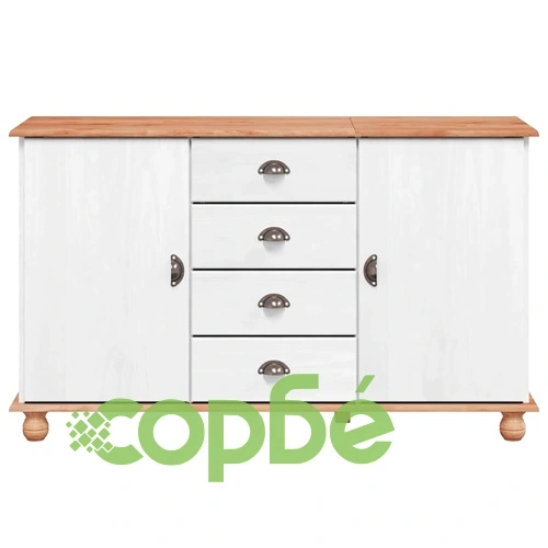 Служебен шкаф ASKIM бял 133.5x40x79 см масивна борова дървесина ➤ топ цена ➤ sorbe.bg