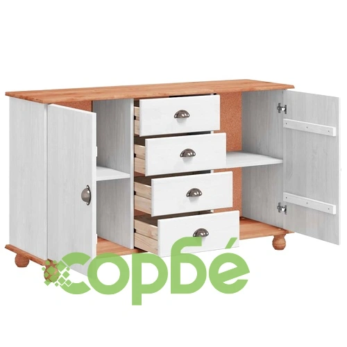 Служебен шкаф ASKIM бял 133.5x40x79 см масивна борова дървесина ➤ топ цена ➤ sorbe.bg