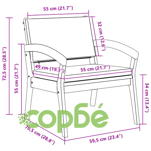 Градински столове от масивно акациево дърво - комплект 2 бр., размер 59,5x70,5x72,5 см ➤ топ цена ➤ sorbe.bg