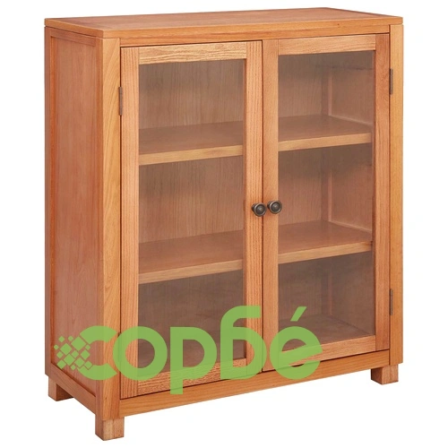 Шкаф с рафтове и стъклени врати, Кафяв, 80 x 35 x 95 см, Масивен дъб ➤ топ цена ➤ sorbe.bg