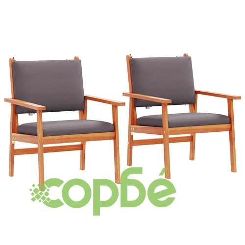 Градински столове 2 броя с възглавници от масивна акация 59.5 x 65.5 x 79 см ➤ топ цена ➤ sorbe.bg