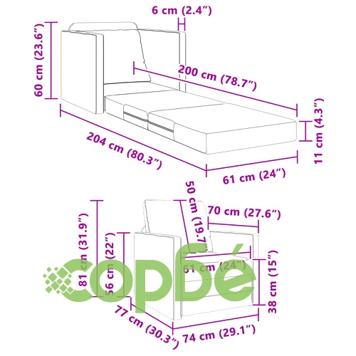 Фотьойл с разтегателно легло 2-в-1 Капучино 74x77x81 см от изкуствена кожа ➤ топ цена ➤ sorbe.bg