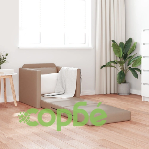 Фотьойл с разтегателно легло 2-в-1 Капучино 74x77x81 см от изкуствена кожа ➤ топ цена ➤ sorbe.bg