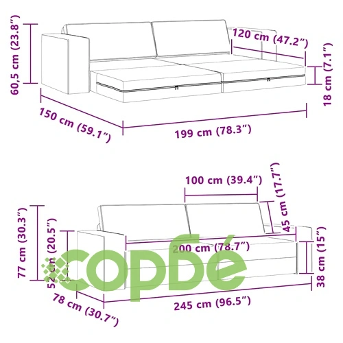 Диван легло 2 в 1 кремав 245x150x60.5 см текстил ➤ топ цена ➤ sorbe.bg