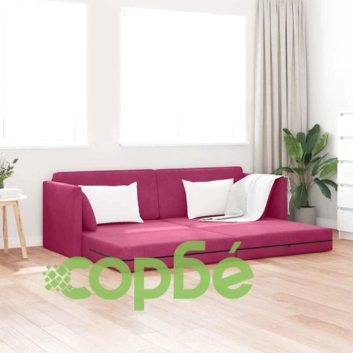 Диван-легло 2 в 1 от кадифе виненочервен 213x144x60 см ➤ топ цена ➤ sorbe.bg