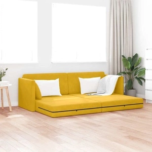 Диван легло 2 в 1 жълто кадифе 213x144x60 см