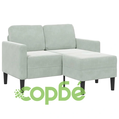 Двуместен L-образен диван с шезлонг от светлосиво кадифе 125 x 118 см ➤ топ цена ➤ sorbe.bg