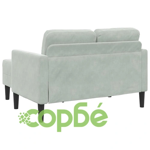 Двуместен L-образен диван с шезлонг от светлосиво кадифе 125 x 118 см ➤ топ цена ➤ sorbe.bg