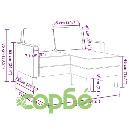 Двуместен L-образен диван с шезлонг от лен в тъмно сив цвят, 125 см ➤ топ цена ➤ sorbe.bg