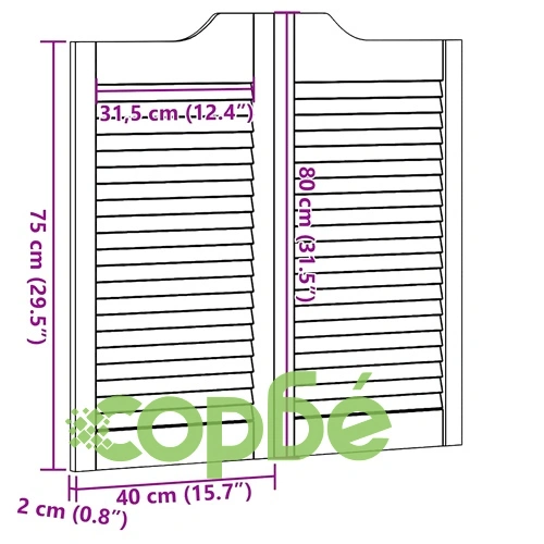 Люлеещи се врати с жалузи, 80x80 см, чифт, масивна борова дървесина ➤ топ цена ➤ sorbe.bg