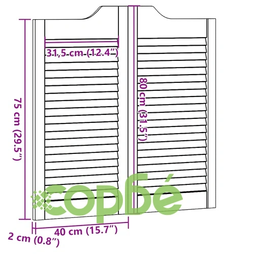 Люлеещи се врати с жалузи 2 двойки 80x80 см от масивна борова дървесина ➤ топ цена ➤ sorbe.bg