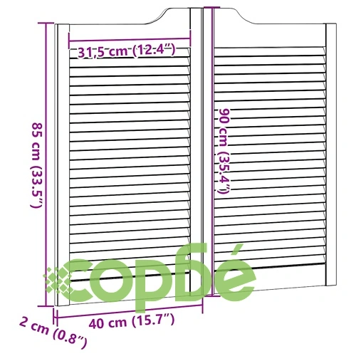Люлеещи се врати с жалузи 2 чифта 90x80 см от масивна борова дървесина ➤ топ цена ➤ sorbe.bg