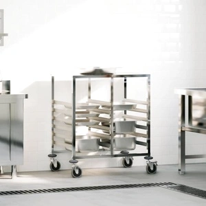 Количка за табли с 12 GN контейнера, неръждаема стомана, 75x55x87 см