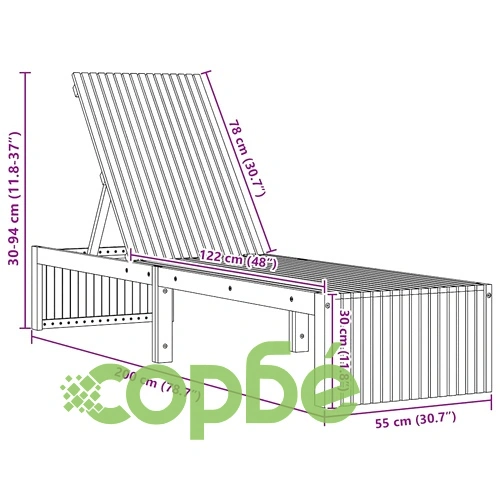 Шезлонг от масивна акациева дървесина кафяв 200x55x94 см ➤ топ цена ➤ sorbe.bg