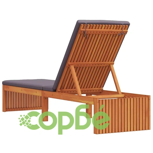 Шезлонг с възглавница от масивно акациево дърво 200x55x30 см ➤ топ цена ➤ sorbe.bg