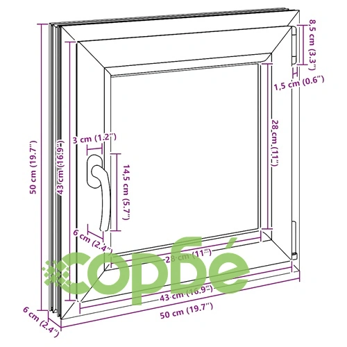 Прозорец за мазе RISOR 50x50 см PVC, накланящ и завъртащ, DIN десен, бял ➤ топ цена ➤ sorbe.bg