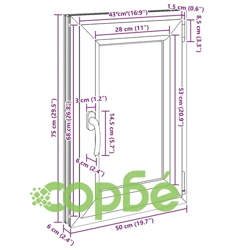 Прозорец за мазе RISOR 50x75 см Отваряем PVC Антрацит с троен стъклопакет ➤ топ цена ➤ sorbe.bg