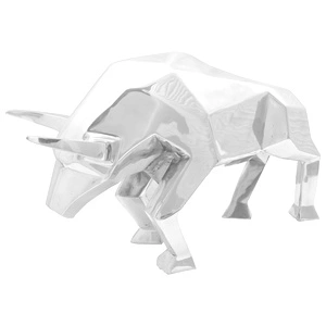 Скулптура на бик от алуминий, сребрист цвят, 74x23x39 см, декоративна фигура