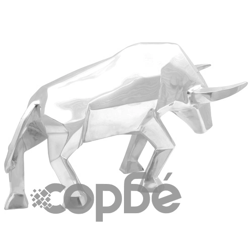 Скулптура на бик от алуминий, сребрист цвят, 74x23x39 см, декоративна фигура ➤ топ цена ➤ sorbe.bg