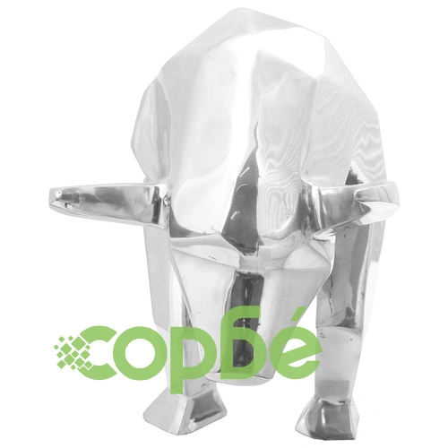 Скулптура на бик от алуминий, сребрист цвят, 74x23x39 см, декоративна фигура ➤ топ цена ➤ sorbe.bg