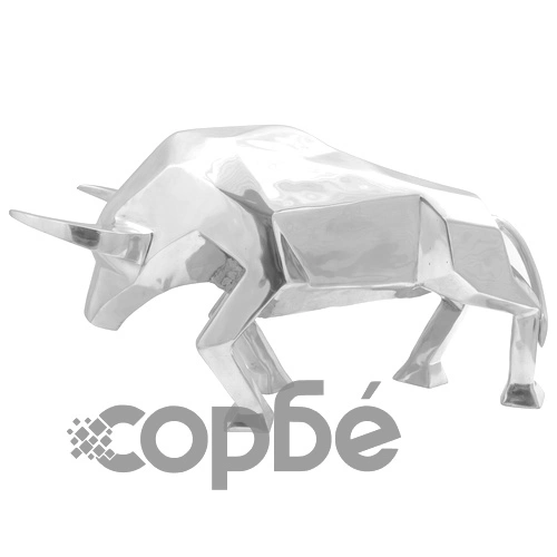 Скулптура на бик от алуминий, сребрист цвят, 74x23x39 см, декоративна фигура ➤ топ цена ➤ sorbe.bg