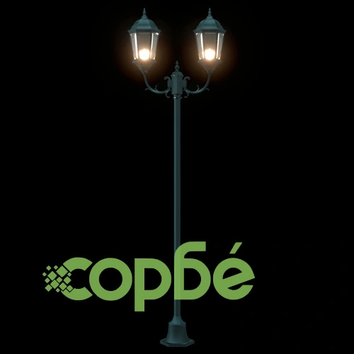 Уличен стълб с 2 лампи E27, алуминиев, зелен, 220 см, IP65 ➤ топ цена ➤ sorbe.bg