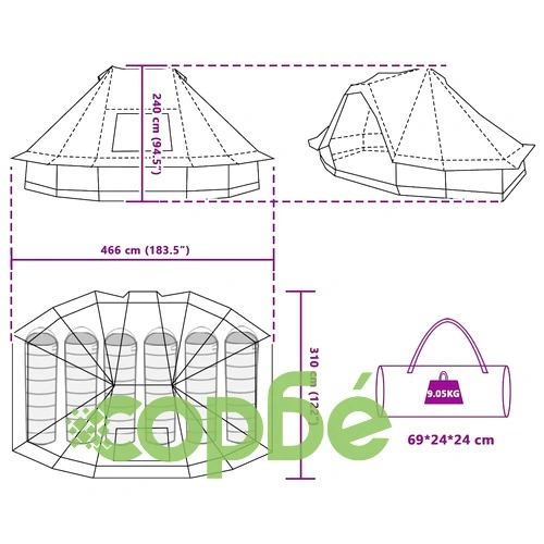 Семейна типи палатка 6 места водоустойчива синя 466x310x240 см ➤ топ цена ➤ sorbe.bg