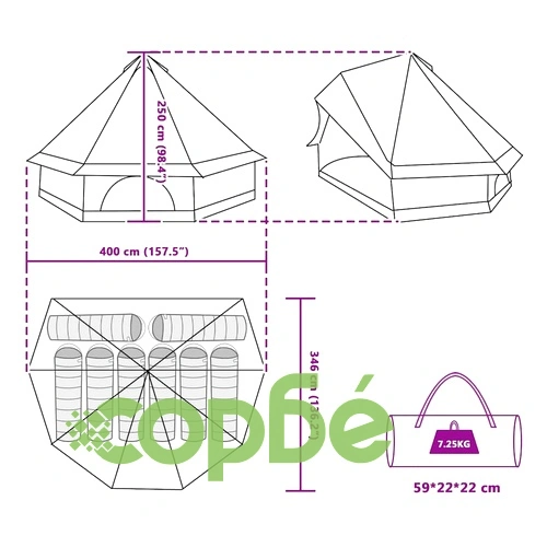 Семейна типи палатка 8 човека сива и оранжева 400x346x250 см ➤ топ цена ➤ sorbe.bg