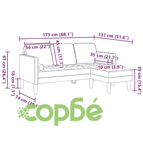 Ъглов диван с 3 места от лен 173 x 131 x 67 см бежов ➤ топ цена ➤ sorbe.bg