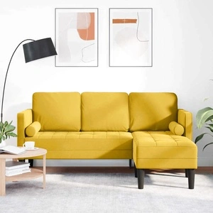 Ъглов диван жълт кадифе 173x131x67 см с дървени крака
