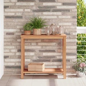 Конзолна маса от масивно тиково дърво с рафт 85x35x75 см кафява