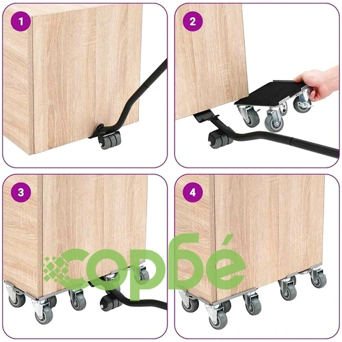 Комплект мебелни ролки 4 бр. с повдигач 17,5x16x7,5 см, стомана, 1600 кг ➤ топ цена ➤ sorbe.bg