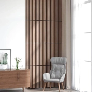 Акустични Стенни Панели с Ламели 8 бр. 60,5x60 см Дъбов Фурнир Кафяв Орех