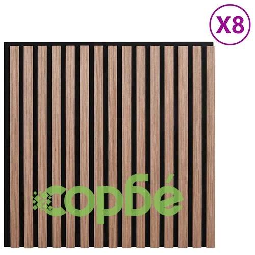 Акустични Стенни Панели с Ламели 8 бр. 60,5x60 см Дъбов Фурнир Кафяв Орех ➤ топ цена ➤ sorbe.bg