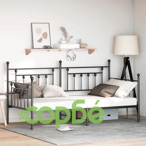 Стоманена рамка за легло за ден черна 100x190 см с табла ➤ топ цена ➤ sorbe.bg