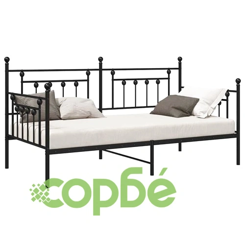 Стоманена рамка за легло за ден черна 100x190 см с табла ➤ топ цена ➤ sorbe.bg