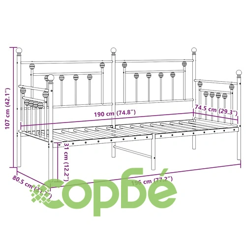 Стоманена рамка за легло за ден бяла 75x190 см ➤ топ цена ➤ sorbe.bg