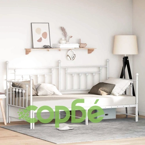 Стоманена рамка за легло за ден с допълнително легло бяла 90x200 см ➤ топ цена ➤ sorbe.bg