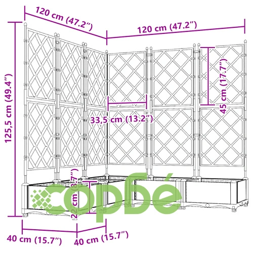 Градинска саксия с решетка, 5 бр., Черно, 120 x 120 x 125,5 см, ПП ➤ топ цена ➤ sorbe.bg