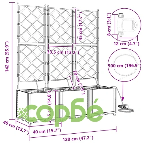 Градински саксии от стомана с напоителна система 120x40x142 см черни ➤ топ цена ➤ sorbe.bg