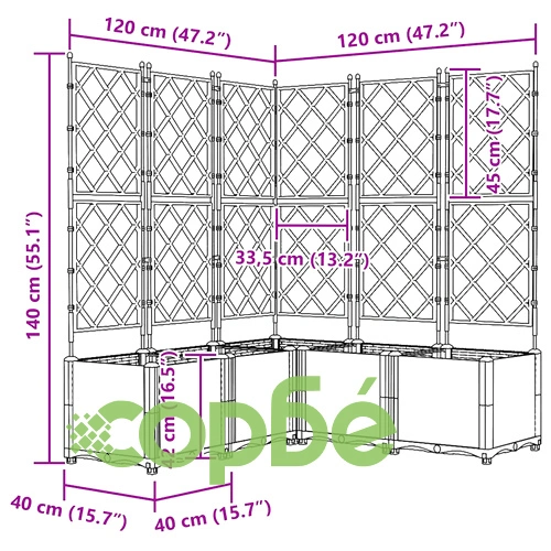 Градинска саксия с решетка светлосиво 120x120x143 см - 5 броя комплект ➤ топ цена ➤ sorbe.bg