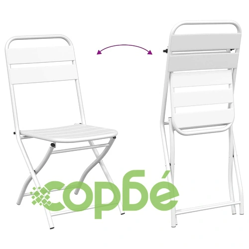 Бистро комплект 3 части бял стомана сгъваем за градина ➤ топ цена ➤ sorbe.bg