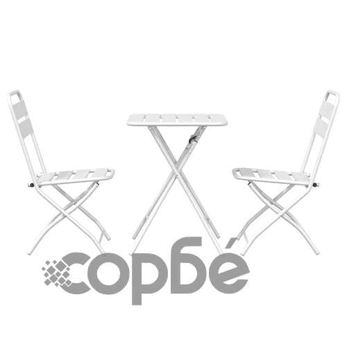 Бистро комплект 3 части бял стомана сгъваем за градина ➤ топ цена ➤ sorbe.bg