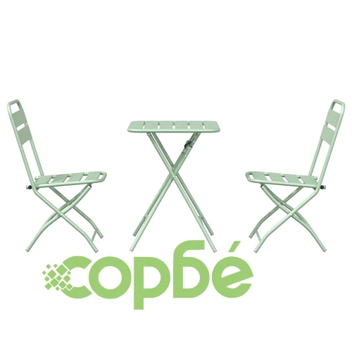 Бистро комплект 3 части сгъваем светъл мента стомана 55x55 см ➤ топ цена ➤ sorbe.bg