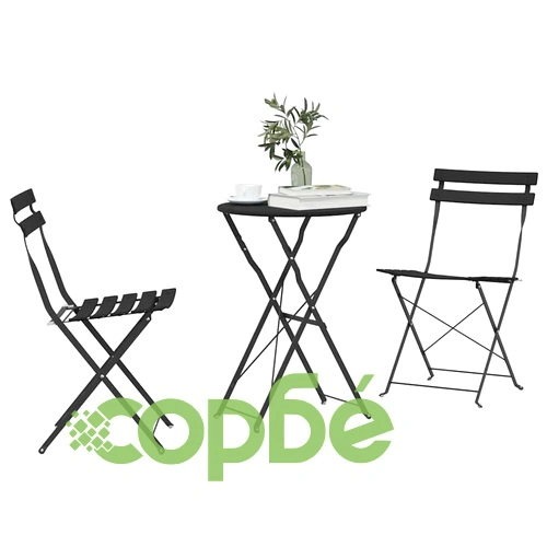 Сгъваем бистро комплект 3 части антрацит стомана 50x50x71 см ➤ топ цена ➤ sorbe.bg