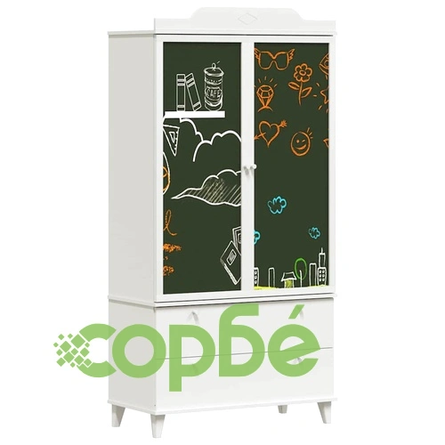 Гардероб с дъска за записки и чекмедже - бяло инженерно дърво 90x45x180 см ➤ топ цена ➤ sorbe.bg