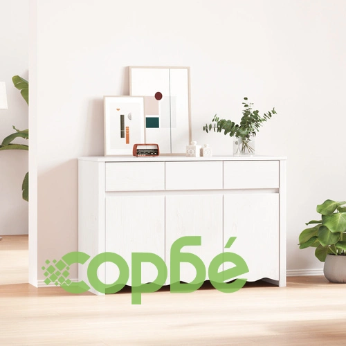 Страничен шкаф ДРАММЕН от масивна борова дървесина, бял, 114x43x75,5 см ➤ топ цена ➤ sorbe.bg