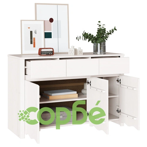 Страничен шкаф ДРАММЕН от масивна борова дървесина, бял, 114x43x75,5 см ➤ топ цена ➤ sorbe.bg